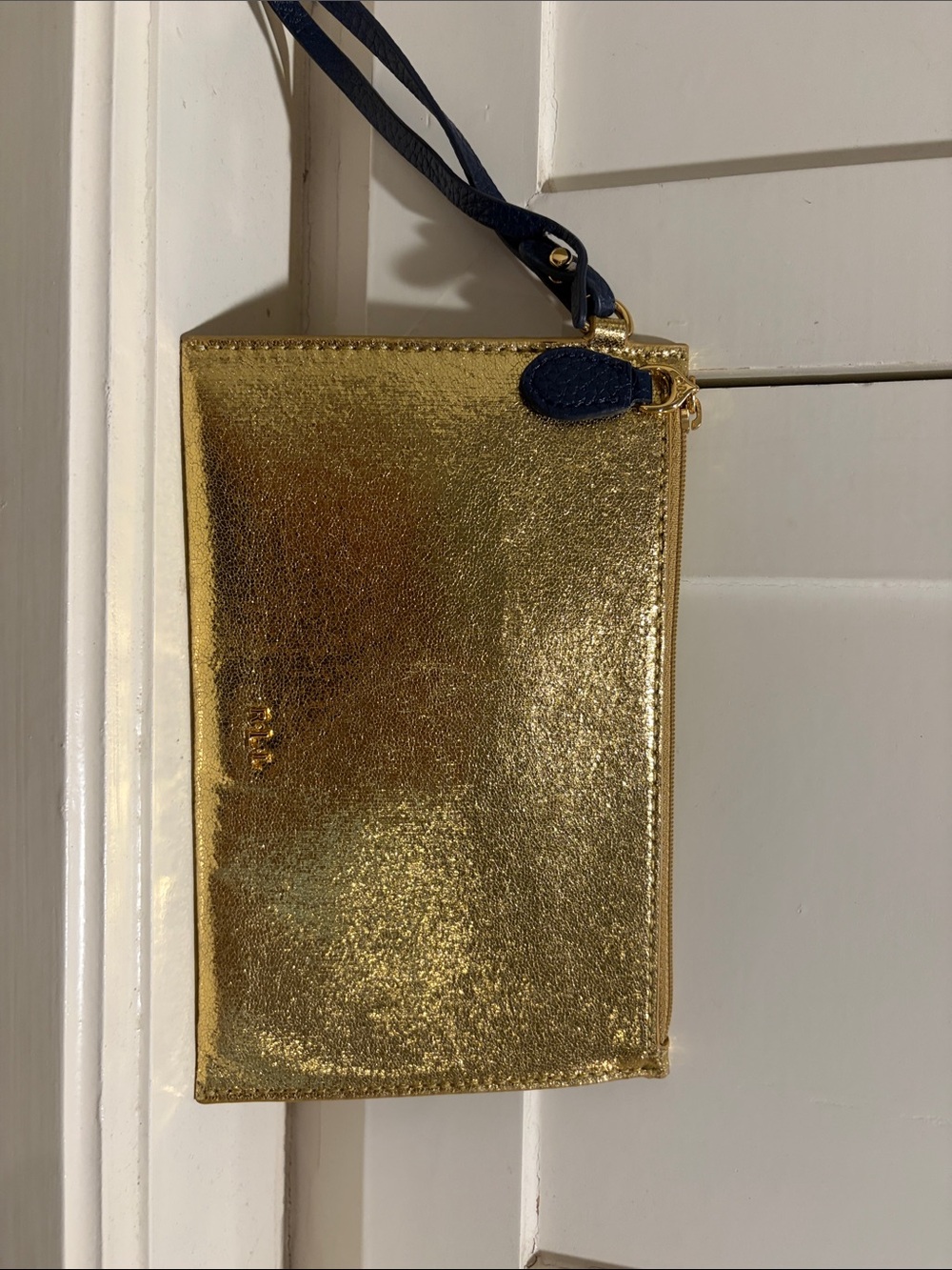 Polo by Ralph Lauren Gold Metallic Wristlet with Navy Strap